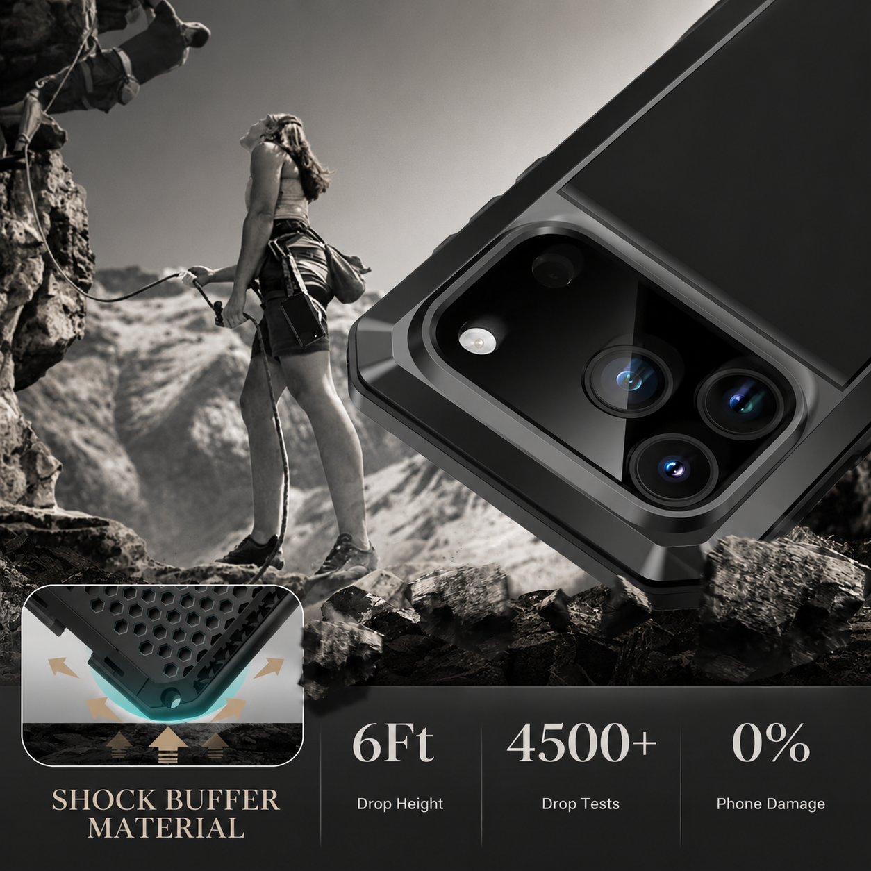Premium iPhone Case Camera Lens Protection Shockproof Cover Heavy Duty Metal Frame Built In Glass Screen Protector TPU PC Rugged Armor Design