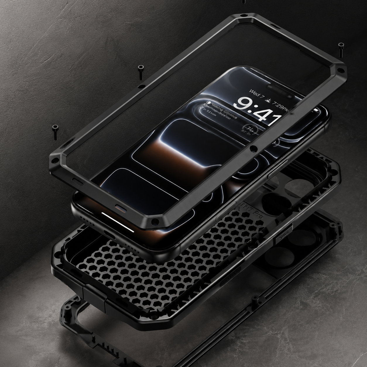 Premium iPhone Case Camera Lens Protection Shockproof Cover Heavy Duty Metal Frame Built In Glass Screen Protector TPU PC Rugged Armor Design