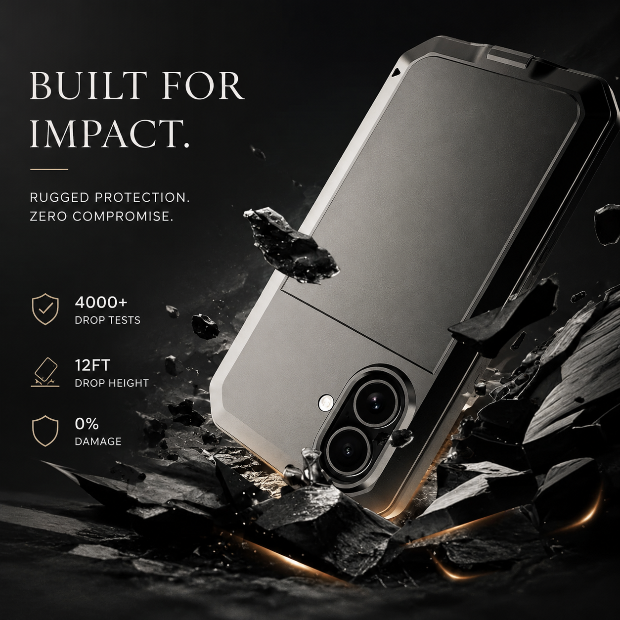 Premium iPhone Case Camera Lens Protection Shockproof Cover Heavy Duty Metal Frame Built In Glass Screen Protector TPU PC Rugged Armor Design