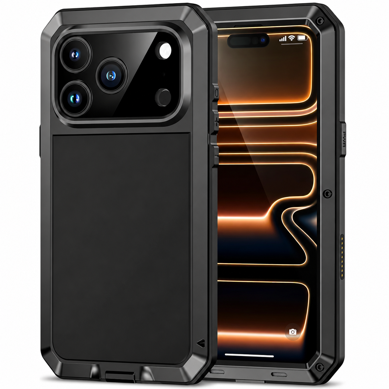 Premium iPhone Case Camera Lens Protection Shockproof Cover Heavy Duty Metal Frame Built In Glass Screen Protector TPU PC Rugged Armor Design