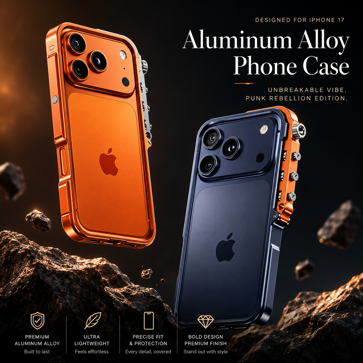 Premium iPhone Case Camera Lens Protection Shockproof Protective Cover Aluminum Alloy Bumper Heavy Duty Metal Frame Cyberpunk Design