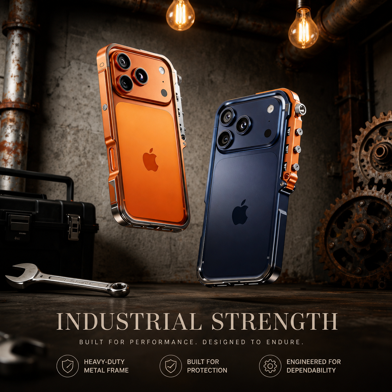 Premium iPhone Case Camera Lens Protection Shockproof Protective Cover Aluminum Alloy Bumper Heavy Duty Metal Frame Cyberpunk Design