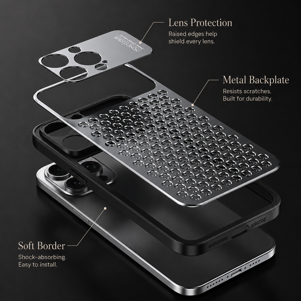 Premium iPhone Case Camera Lens Protection Shockproof Protective Cover Aluminum Alloy Frame Anti Fingerprint Scratch Resistant Breathable Back Design