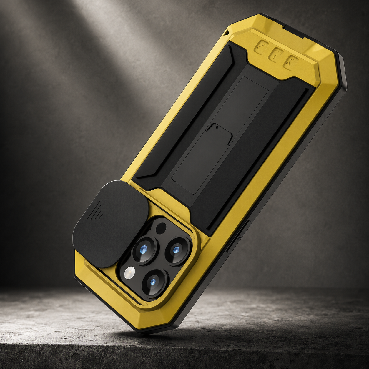 Premium iPhone Case Camera Lens Protection Shockproof Protective Cover Built In Screen Protection Heavy Duty Metal Armor Kickstand Design