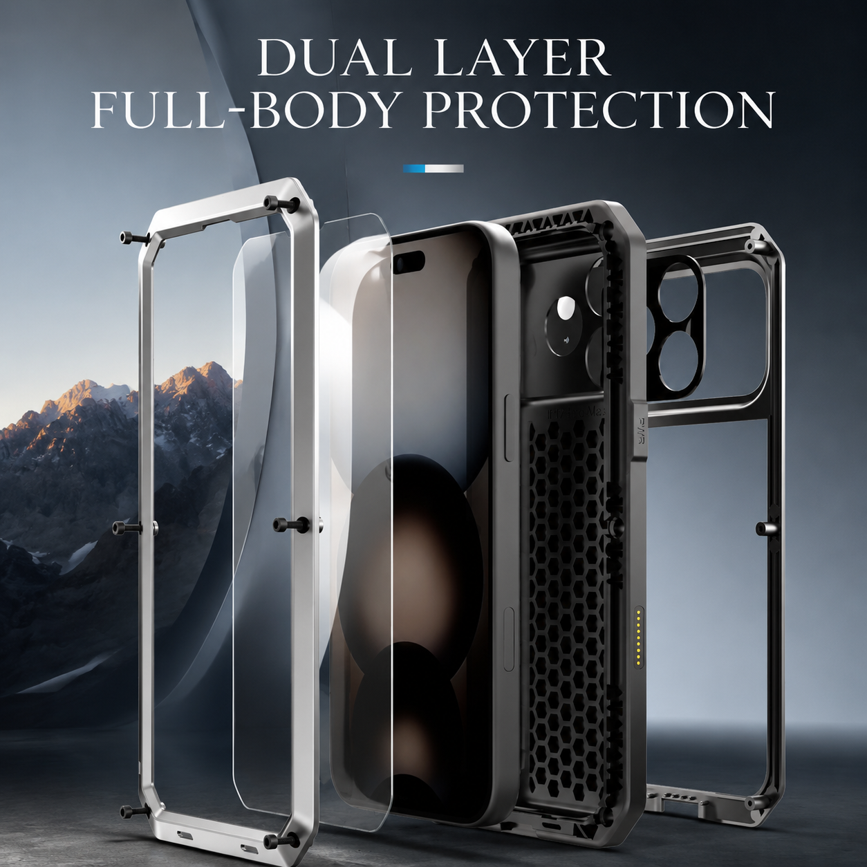 Premium iPhone Case Camera Lens Protection Shockproof Protective Cover Built In Screen Protection Heavy Duty Metal Armor TPU PC Design