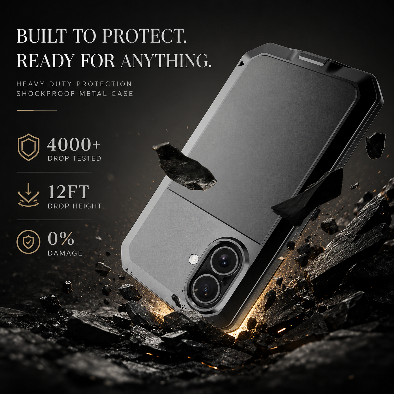 Premium iPhone Case Camera Lens Protection Shockproof Protective Cover Built In Screen Protection Heavy Duty Metal Armor TPU PC Design