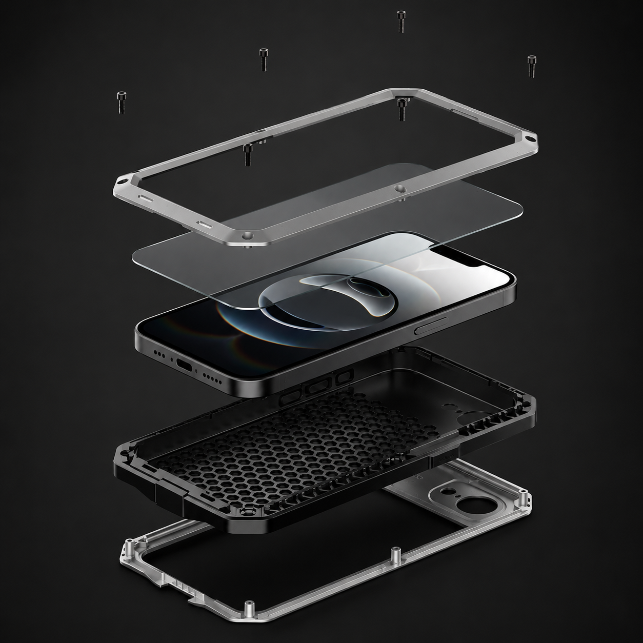 Premium iPhone Case Camera Lens Protection Shockproof Protective Cover Built In Screen Protection Heavy Duty Metal Armor TPU PC Design