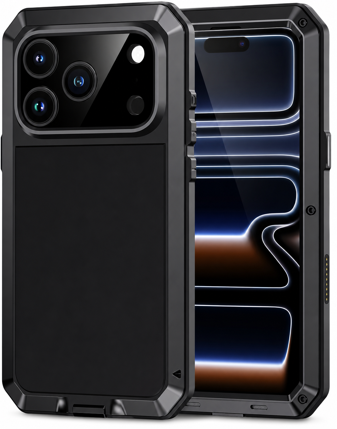 Premium iPhone Case Camera Lens Protection Shockproof Protective Cover Built In Screen Protection Heavy Duty Metal Armor TPU PC Design