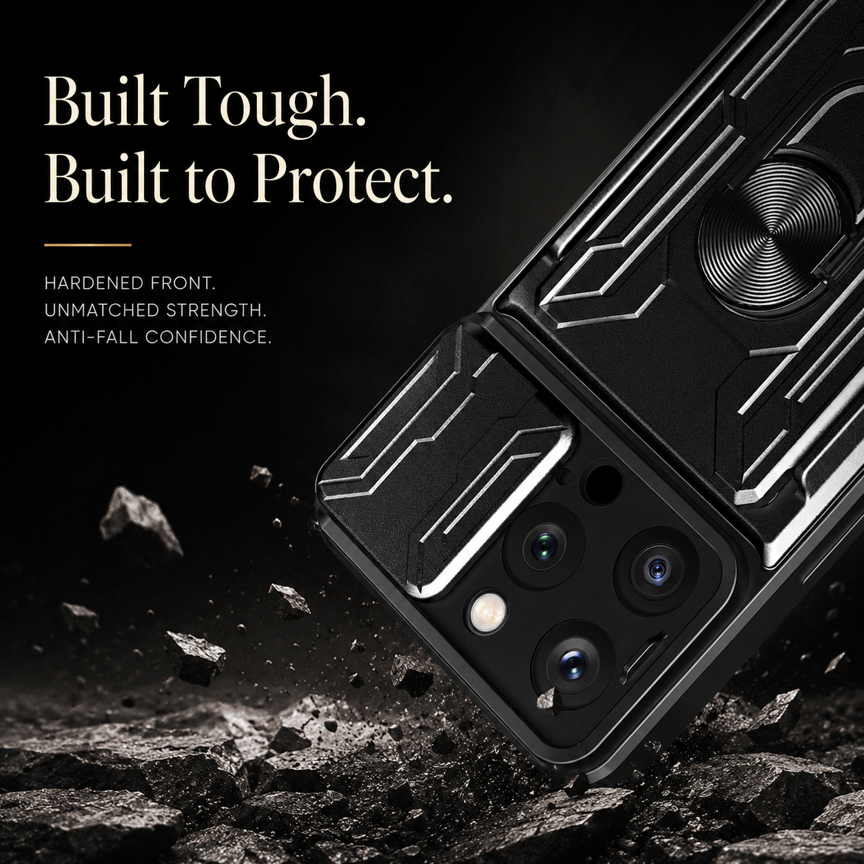 Premium iPhone Case Camera Lens Protection Shockproof Protective Cover Card Holder Ring Stand Magnetic Mount Dual Layer Armor Design