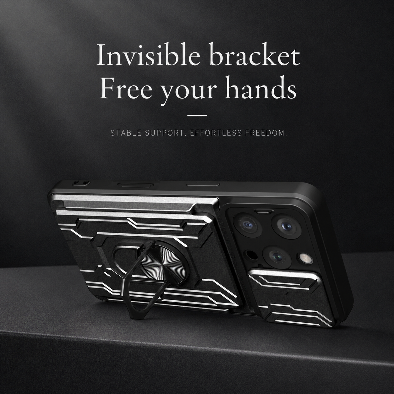Premium iPhone Case Camera Lens Protection Shockproof Protective Cover Card Holder Ring Stand Magnetic Mount Dual Layer Armor Design