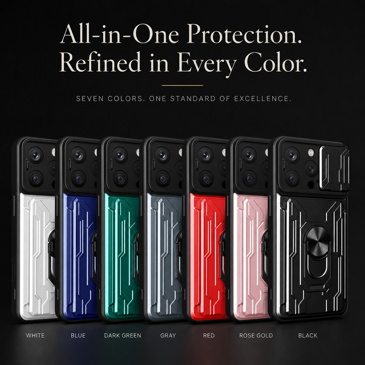 Premium iPhone Case Camera Lens Protection Shockproof Protective Cover Card Holder Ring Stand Magnetic Mount Dual Layer Armor Design