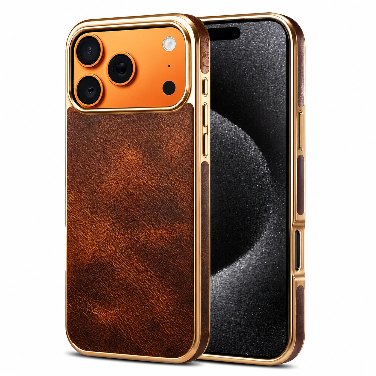 Premium iPhone Case Camera Lens Protection Shockproof Protective Cover Genuine Leather Non Slip Anti Fingerprint Electroplated Design