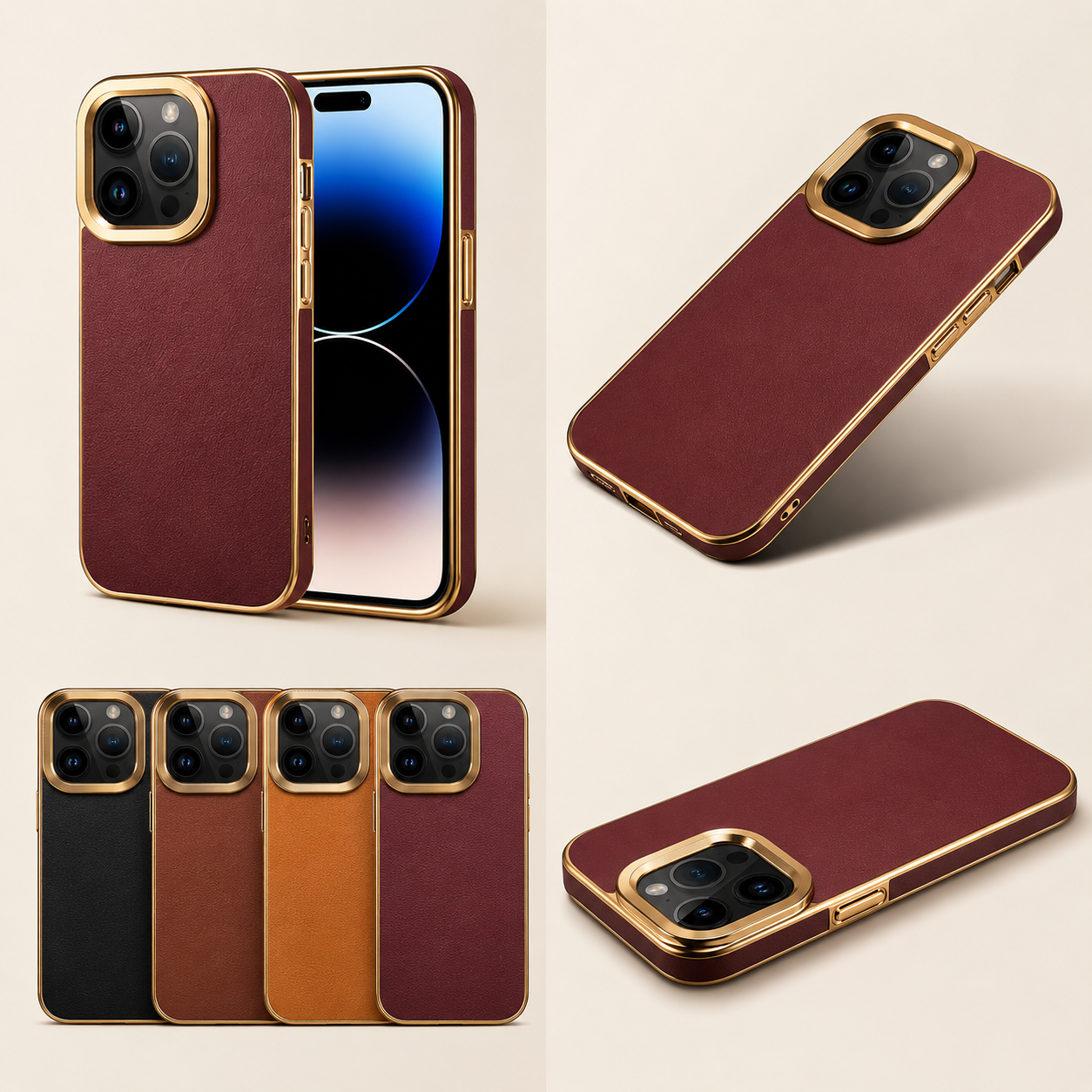 Premium iPhone Case Camera Lens Protection Shockproof Protective Cover Genuine Leather Non Slip Anti Fingerprint Electroplated Design
