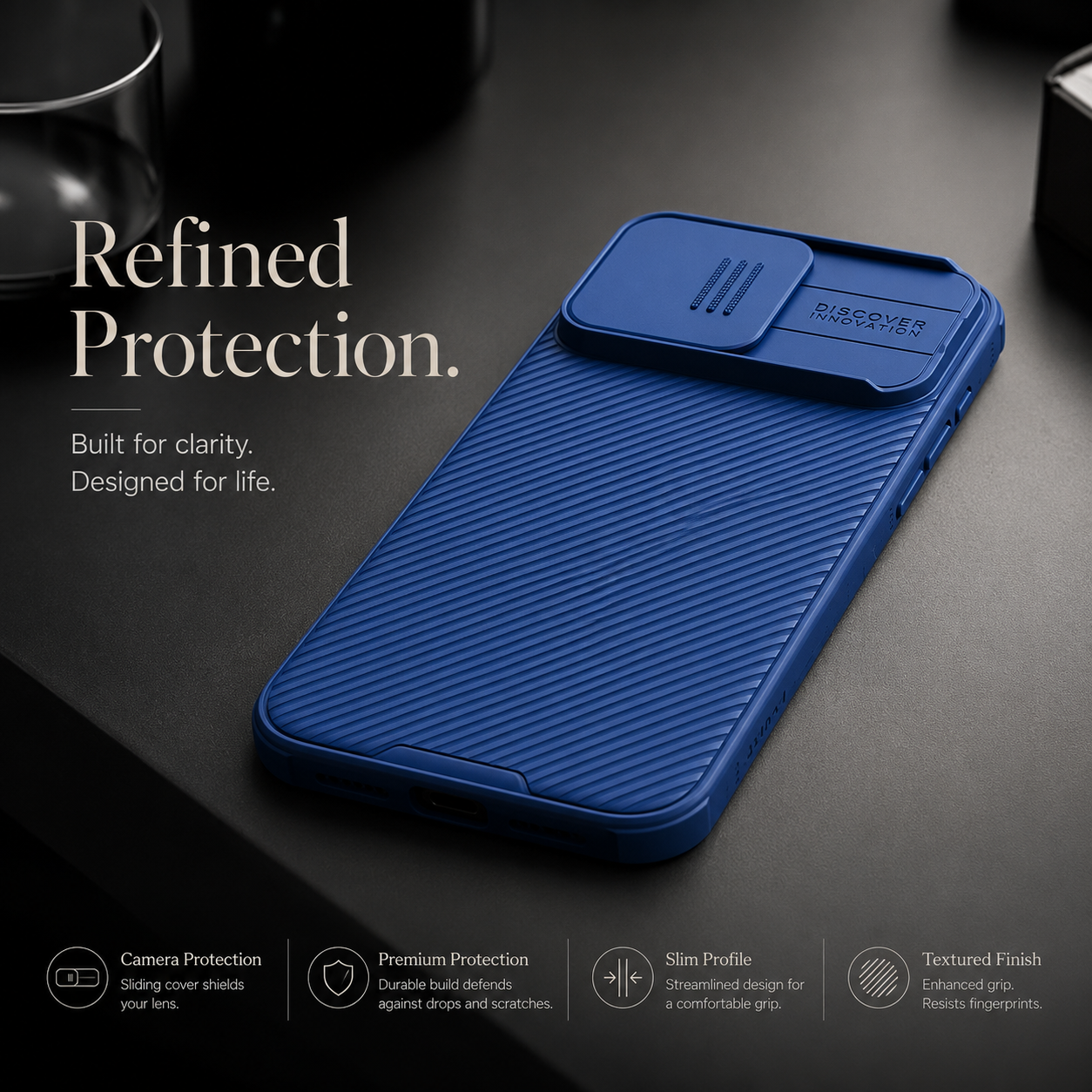Premium iPhone Case Camera Lens Protection Shockproof Protective Cover Magnetic Back Sliding Camera Cover Rugged TPU PC Design