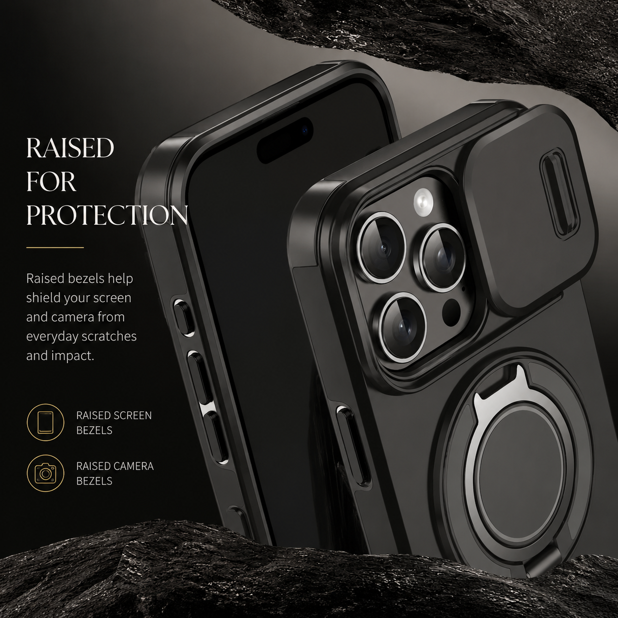 Premium iPhone Case Camera Lens Protection Shockproof Protective Cover Magnetic Stand Heavy Duty Armor Anti Fingerprint Anti Scratch Design