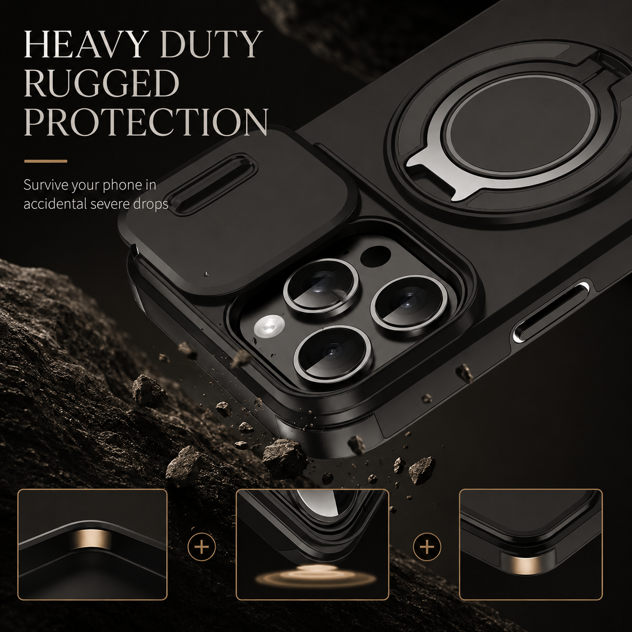 Premium iPhone Case Camera Lens Protection Shockproof Protective Cover Magnetic Stand Heavy Duty Armor Anti Fingerprint Anti Scratch Design