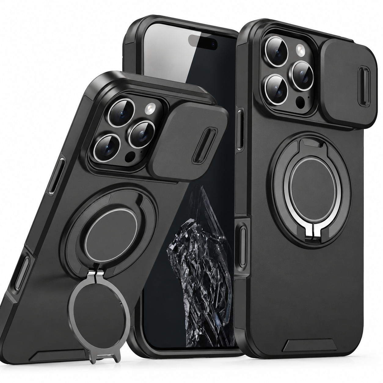 Premium iPhone Case Camera Lens Protection Shockproof Protective Cover Magnetic Stand Heavy Duty Armor Anti Fingerprint Anti Scratch Design