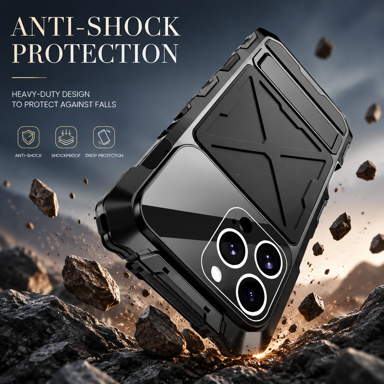 Premium iPhone Case Camera Lens Protection Shockproof Protective Cover Metal Bumper Anti Fall Grip Rugged Lightweight Design