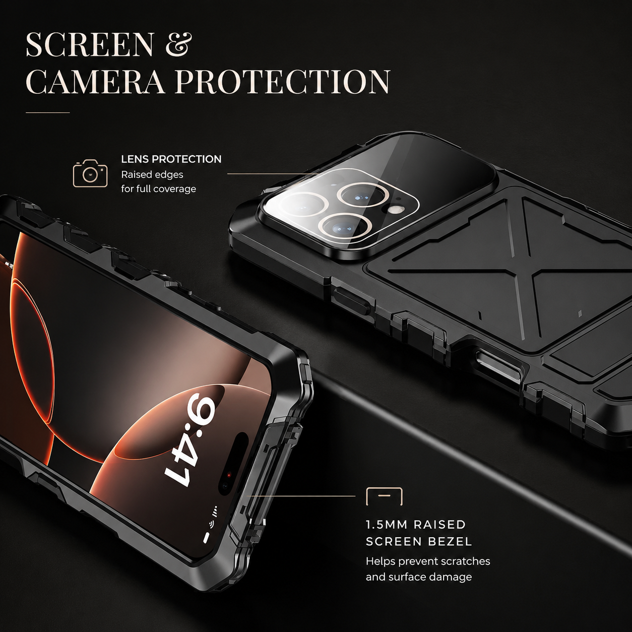 Premium iPhone Case Camera Lens Protection Shockproof Protective Cover Metal Bumper Anti Fall Grip Rugged Lightweight Design