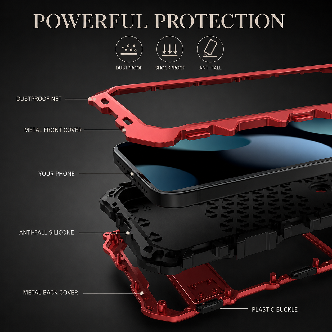 Premium iPhone Case Camera Lens Protection Shockproof Protective Cover Metal Bumper Anti Fall Grip Rugged Lightweight Design