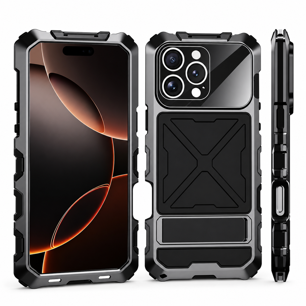 Premium iPhone Case Camera Lens Protection Shockproof Protective Cover Metal Bumper Anti Fall Grip Rugged Lightweight Design