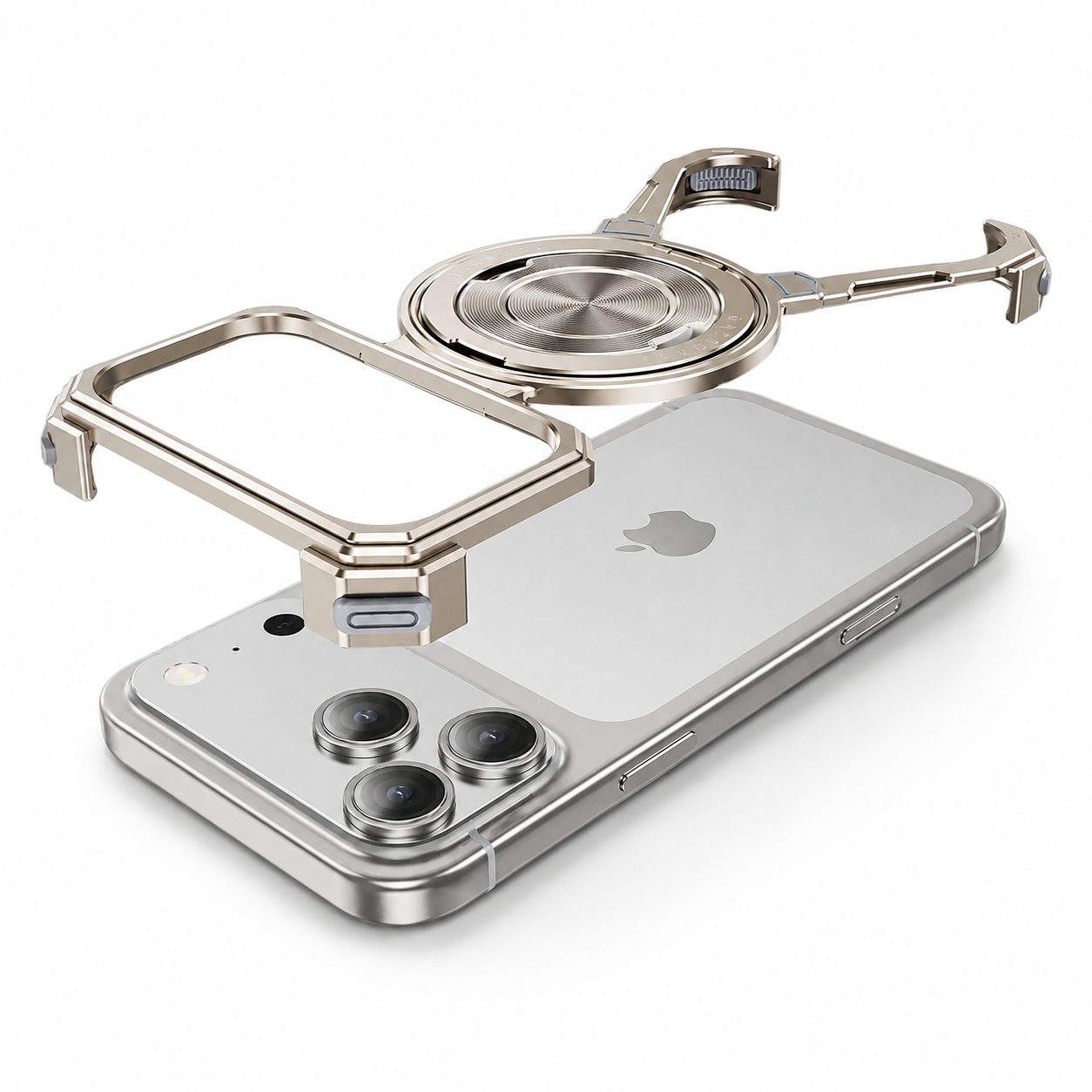 Premium iPhone Case Camera Lens Protection Shockproof Protective Cover Metal Bumper Ring Stand Frameless Anti Slip Design