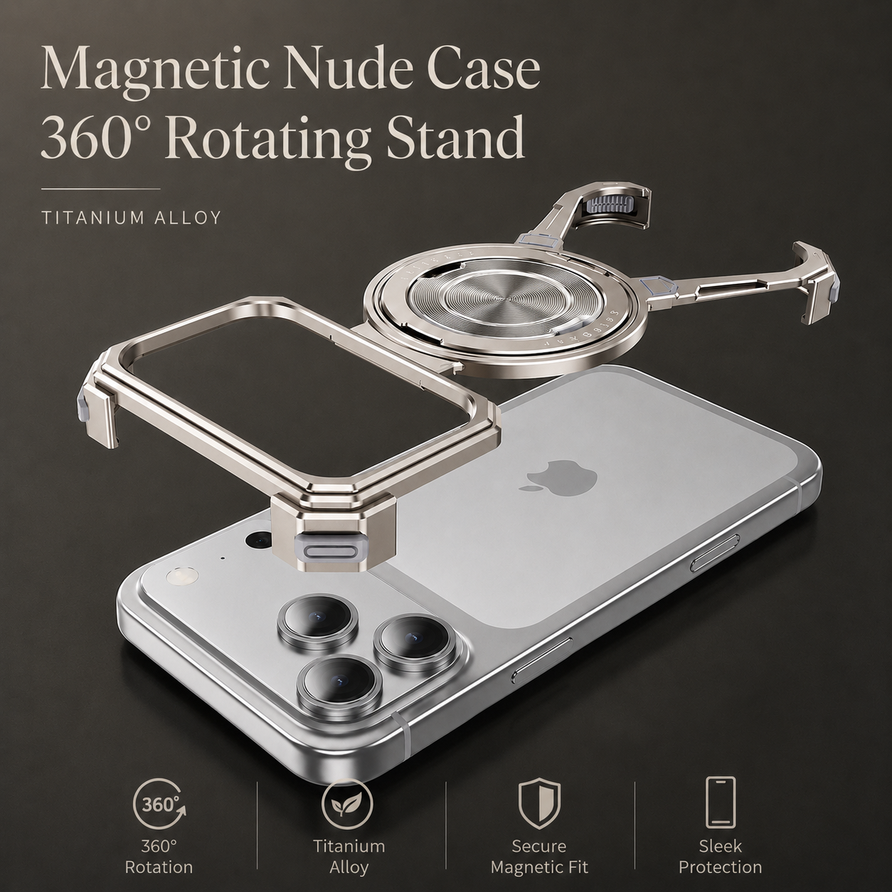 Premium iPhone Case Camera Lens Protection Shockproof Protective Cover Metal Bumper Ring Stand Frameless Anti Slip Design