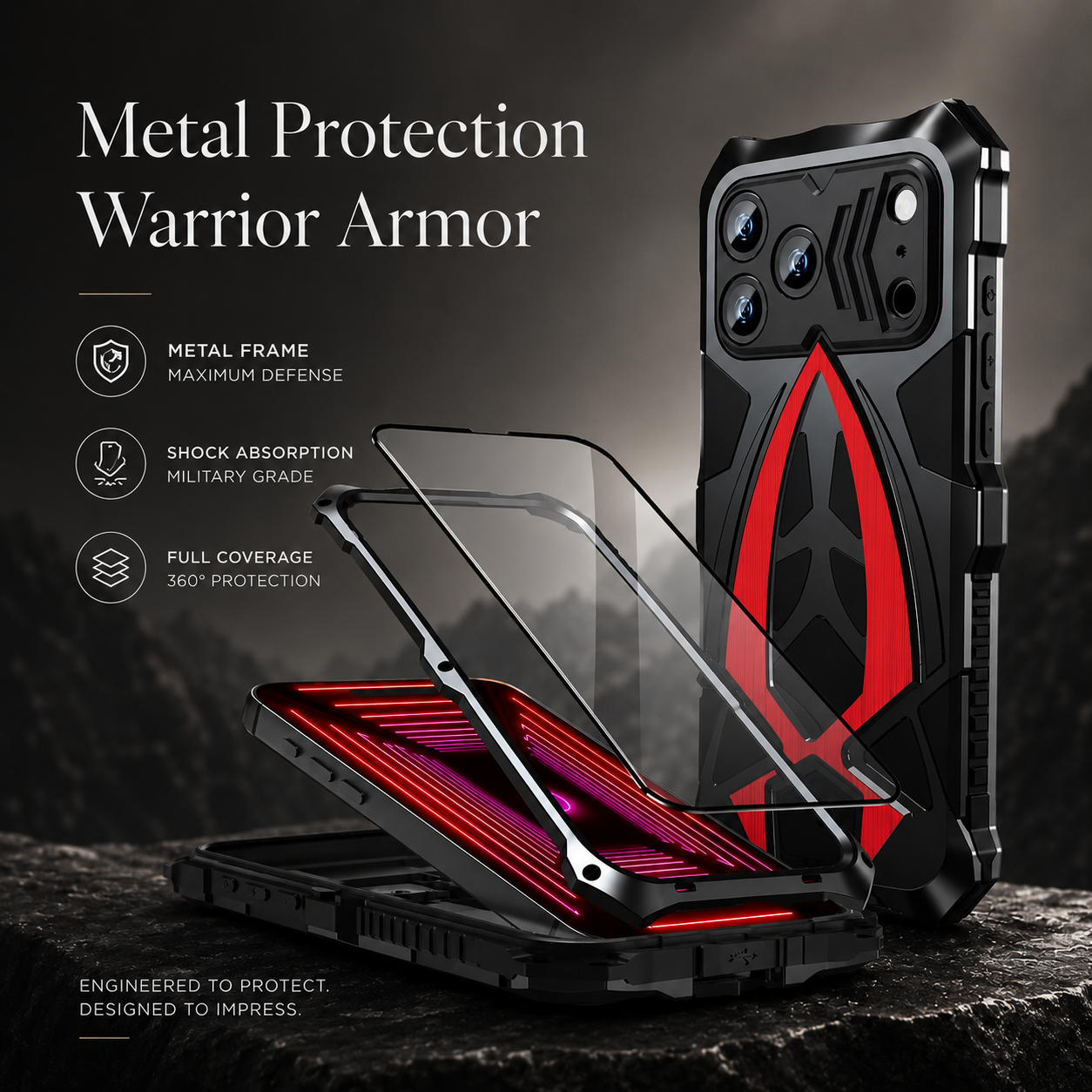 Premium iPhone Case Camera Lens Protection Shockproof Protective Cover Metal Frame Armor Anti Scratch Dustproof Rugged Design