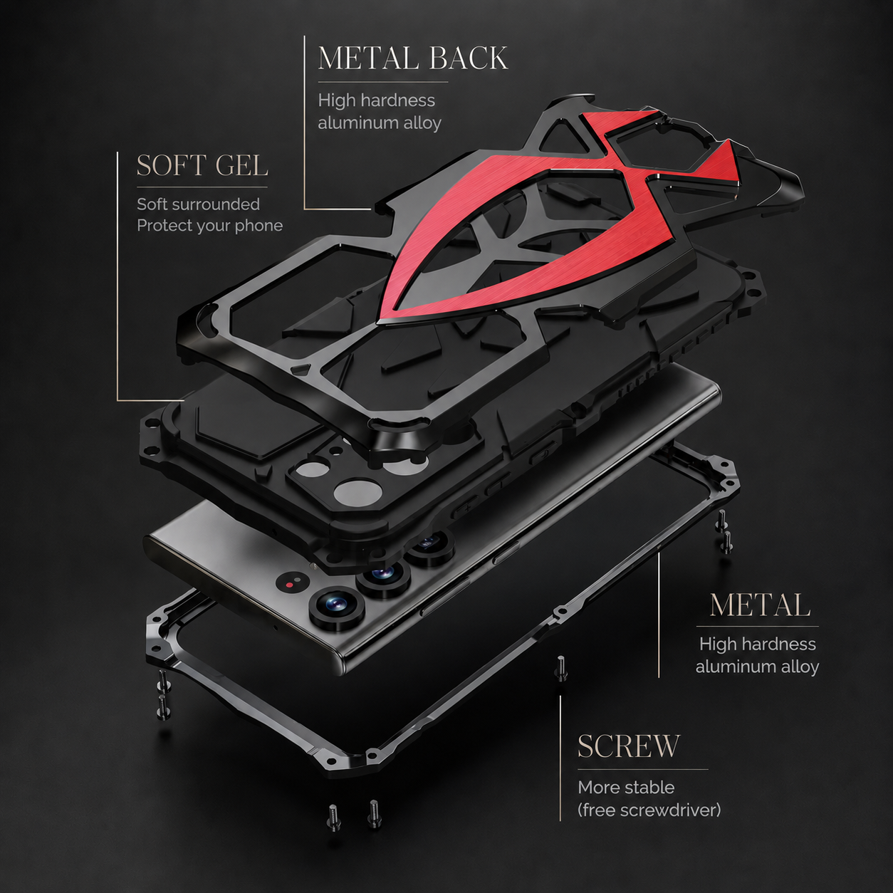 Premium iPhone Case Camera Lens Protection Shockproof Protective Cover Metal Frame Armor Anti Scratch Dustproof Rugged Design