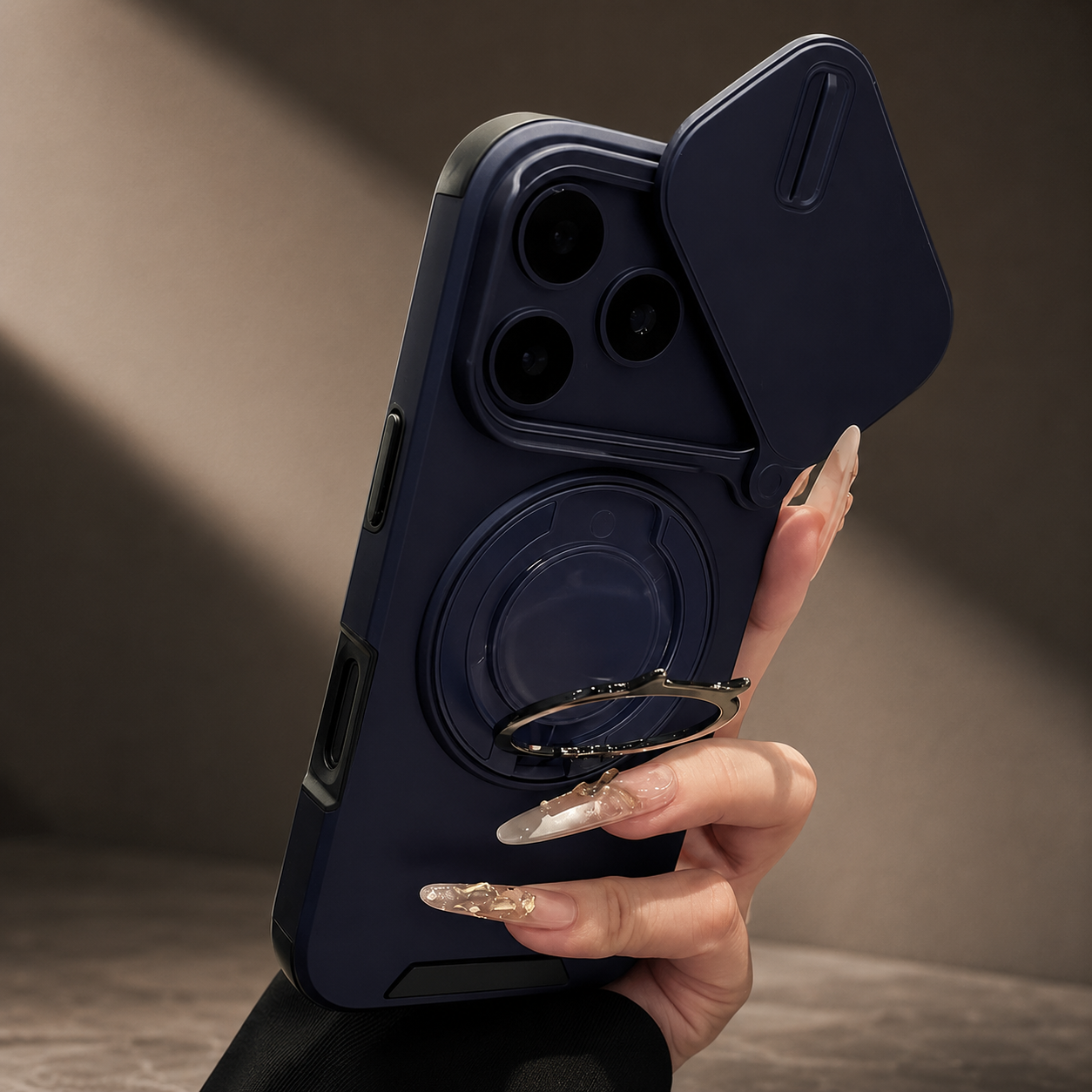 Premium iPhone Case Camera Lens Protection Shockproof Protective Cover Military Armor Magnetic Ring Stand Dual Layer Drop Resistant Bumper Design