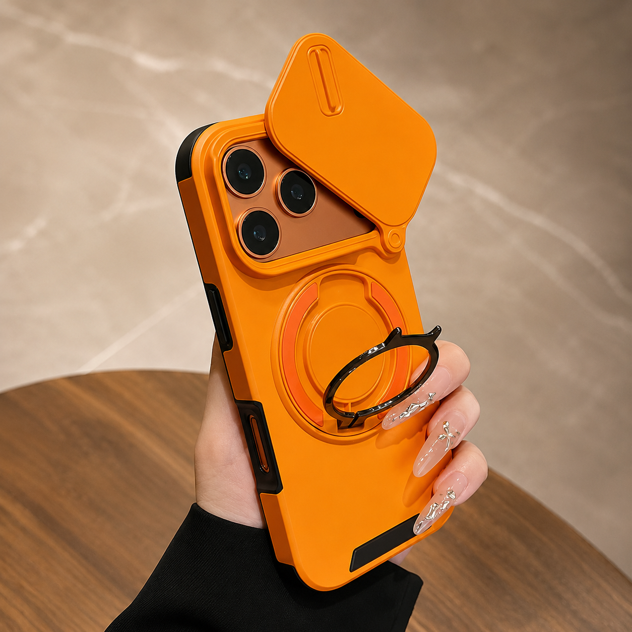 Premium iPhone Case Camera Lens Protection Shockproof Protective Cover Military Armor Magnetic Ring Stand Dual Layer Drop Resistant Bumper Design