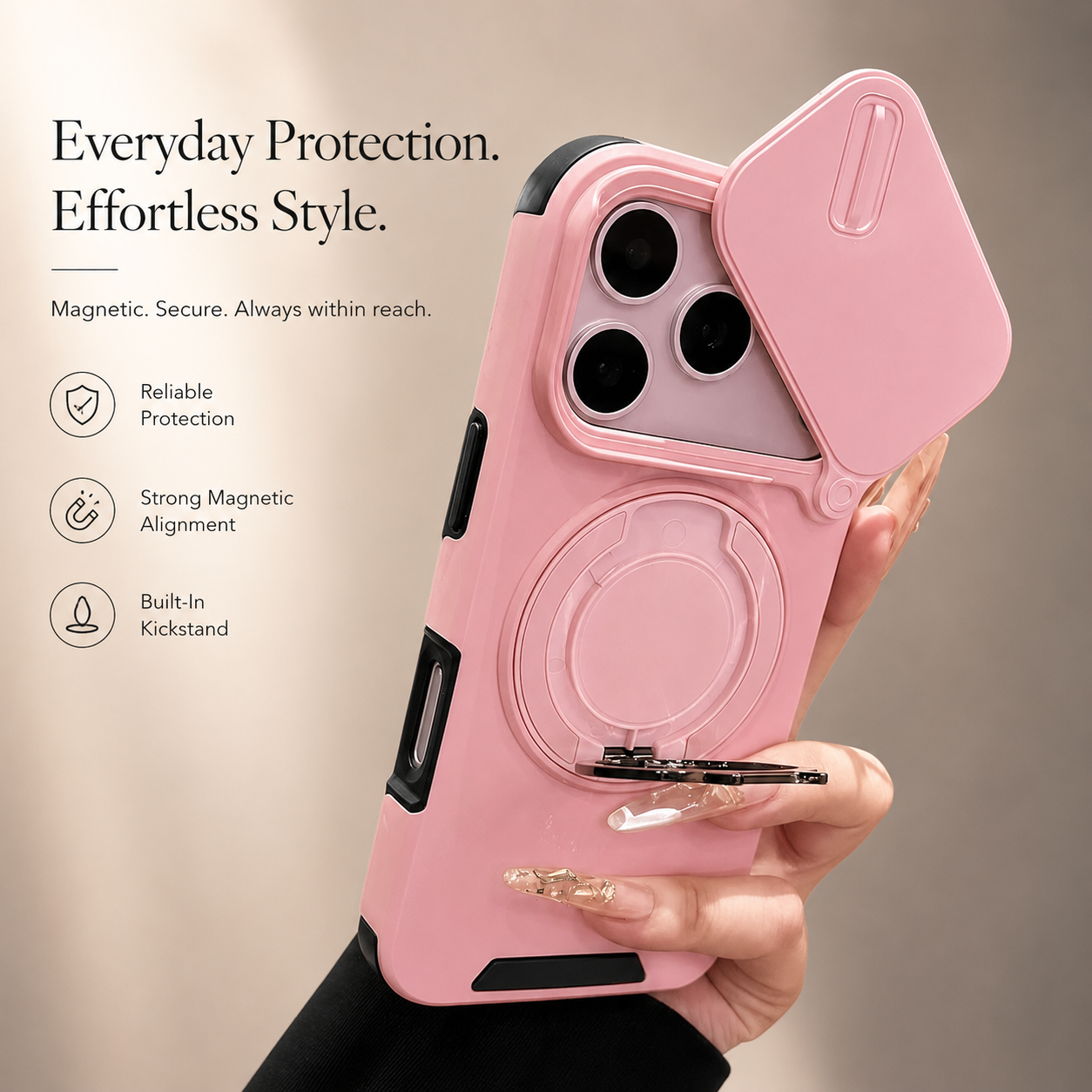 Premium iPhone Case Camera Lens Protection Shockproof Protective Cover Military Armor Magnetic Ring Stand Dual Layer Drop Resistant Bumper Design