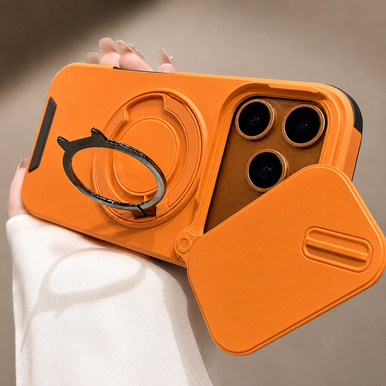 Premium iPhone Case Camera Lens Protection Shockproof Protective Cover Military Armor Magnetic Ring Stand Dual Layer Drop Resistant Bumper Design