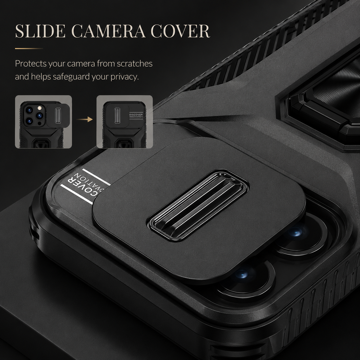 Premium iPhone Case Camera Lens Protection Shockproof Protective Cover Slide Camera Cover Rotary Stand Military Grade Anti Slip Design