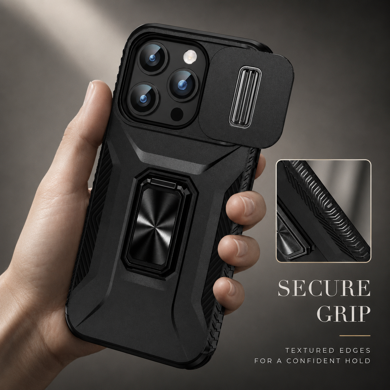 Premium iPhone Case Camera Lens Protection Shockproof Protective Cover Slide Camera Cover Rotary Stand Military Grade Anti Slip Design