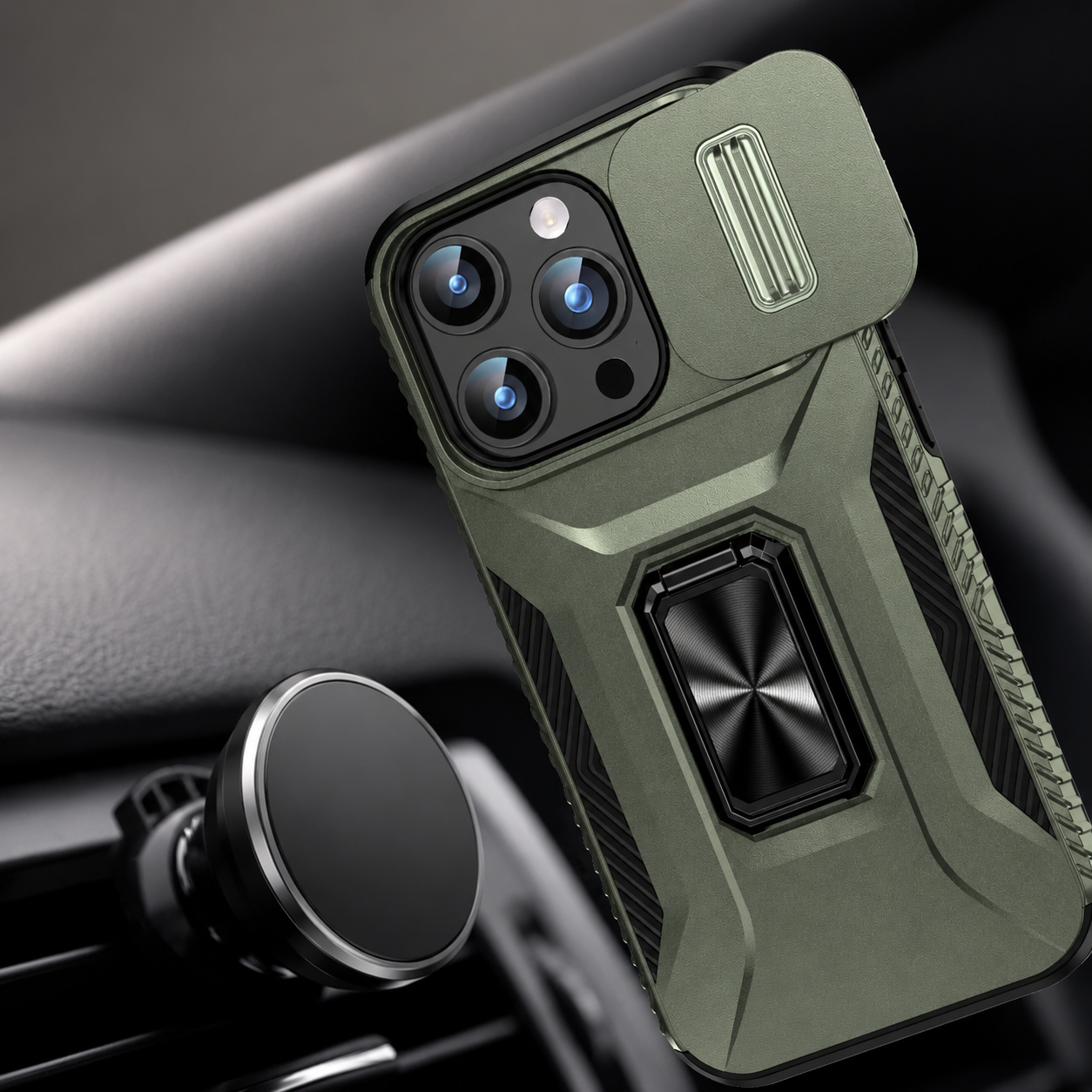 Premium iPhone Case Camera Lens Protection Shockproof Protective Cover Slide Camera Cover Rotary Stand Military Grade Anti Slip Design
