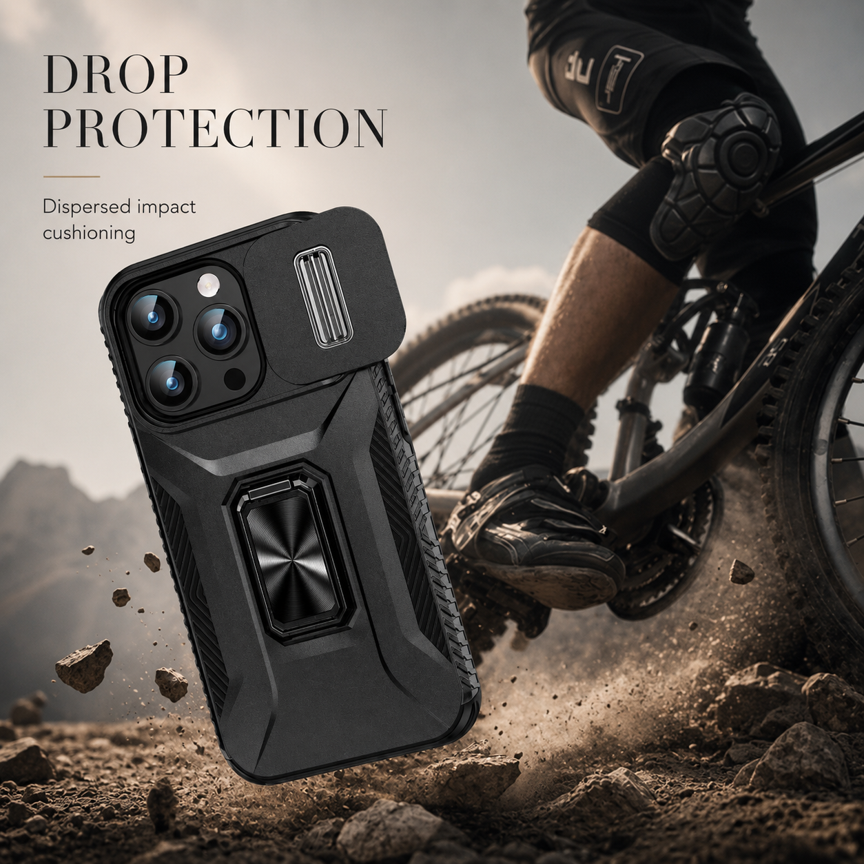 Premium iPhone Case Camera Lens Protection Shockproof Protective Cover Slide Camera Cover Rotary Stand Military Grade Anti Slip Design