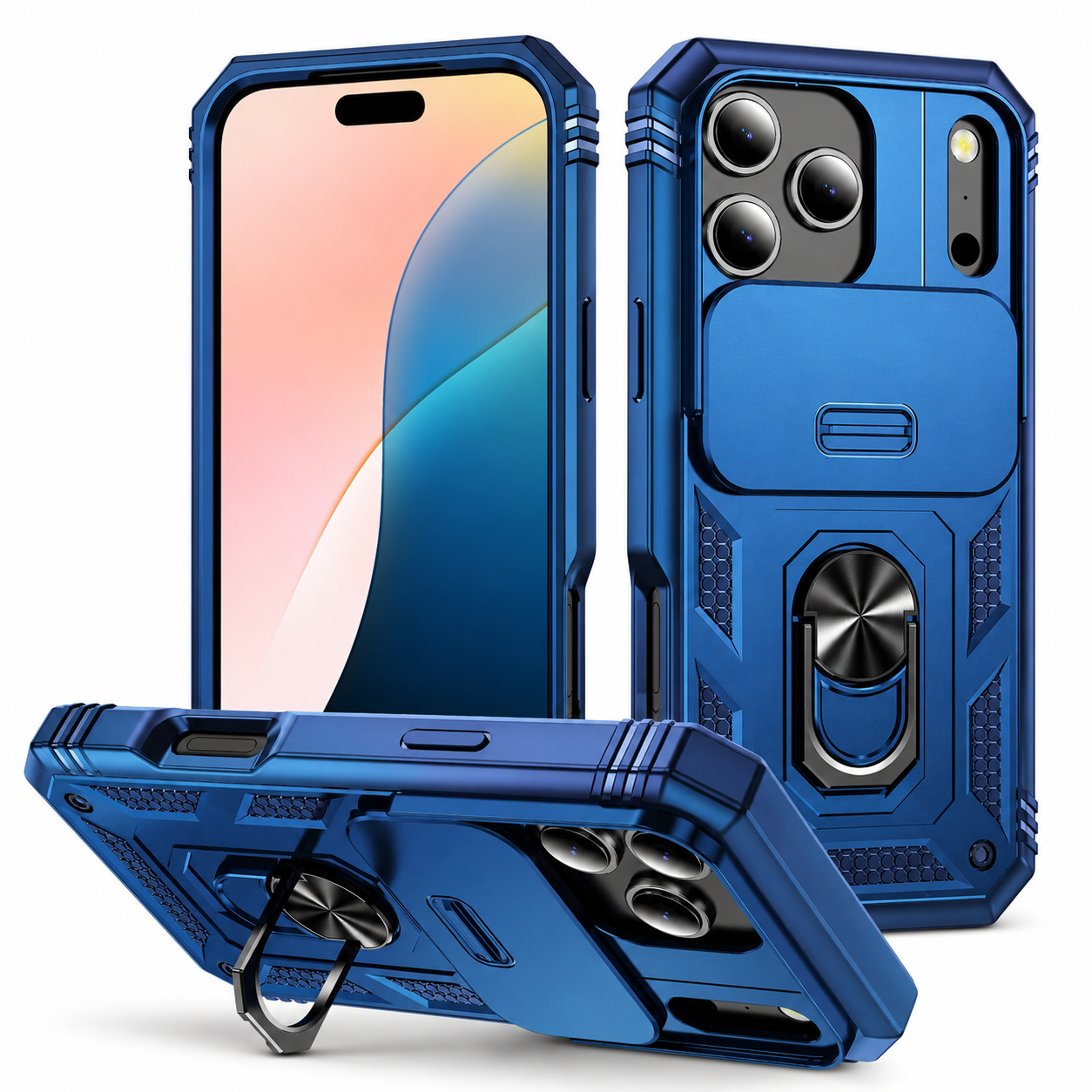 Premium iPhone Case Camera Lens Protection Shockproof Protective Cover Sliding Camera Cover 360 Rotating Kickstand Heavy Duty Design