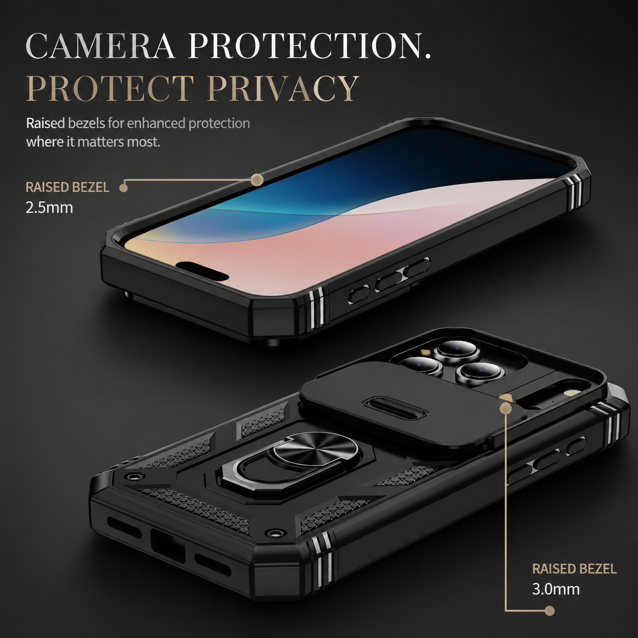 Premium iPhone Case Camera Lens Protection Shockproof Protective Cover Sliding Camera Cover 360 Rotating Kickstand Heavy Duty Design