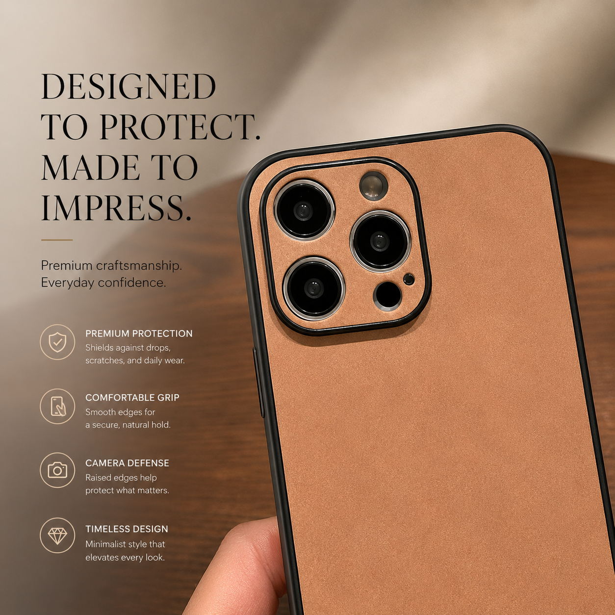 Premium iPhone Case Camera Lens Protection Shockproof Protective Cover Suede Leather Non Slip Anti Fingerprint Ultra Thin Design