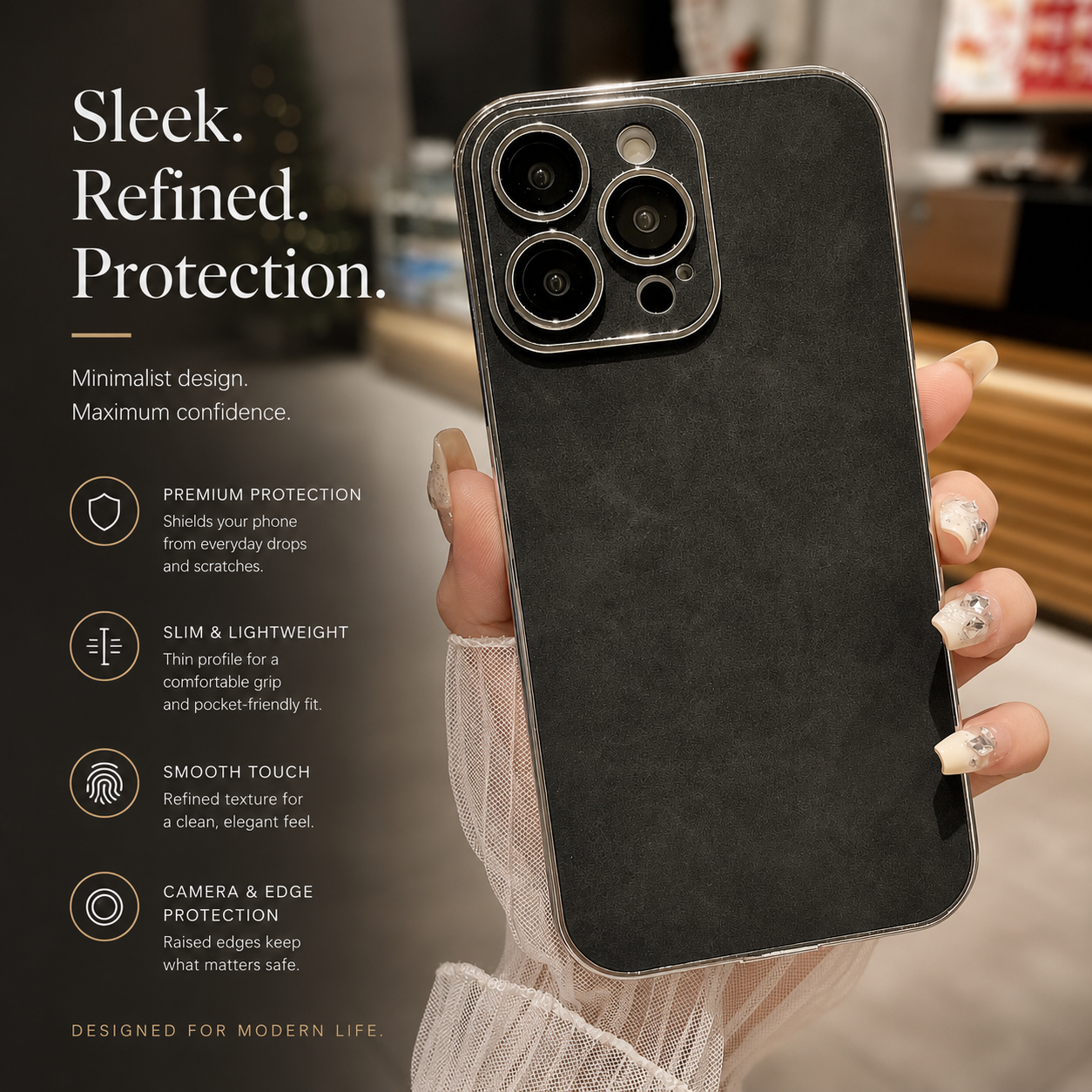 Premium iPhone Case Camera Lens Protection Shockproof Protective Cover Suede Leather Non Slip Anti Fingerprint Ultra Thin Design