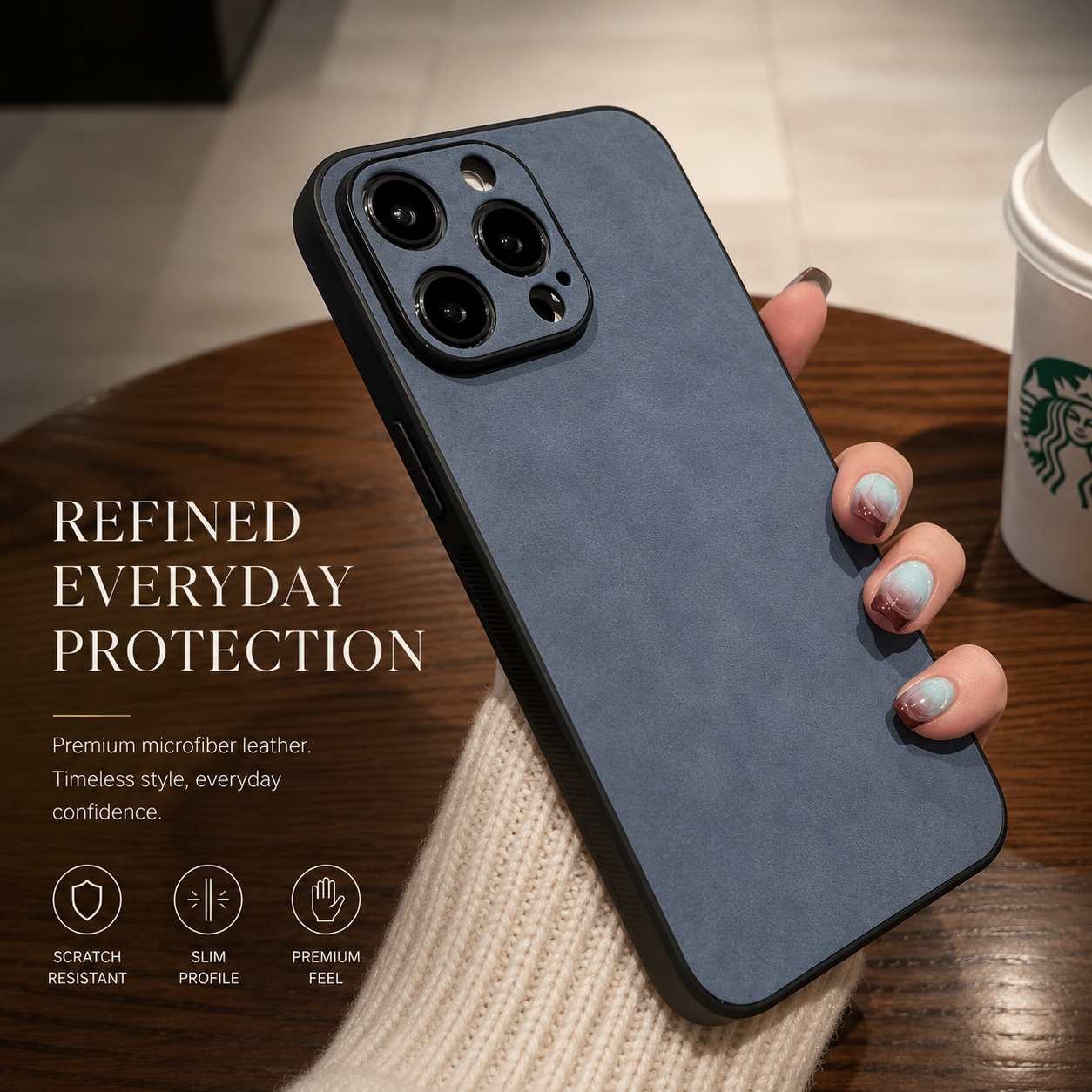 Premium iPhone Case Camera Lens Protection Shockproof Protective Cover Suede Leather Non Slip Anti Fingerprint Ultra Thin Design