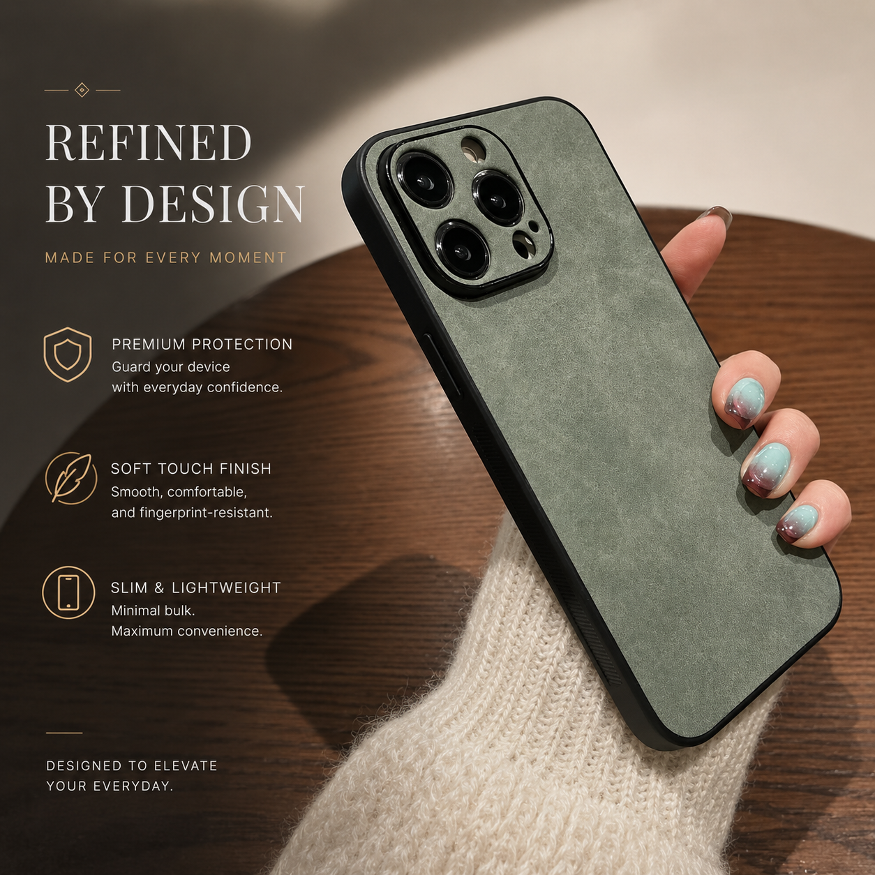 Premium iPhone Case Camera Lens Protection Shockproof Protective Cover Suede Leather Non Slip Anti Fingerprint Ultra Thin Design