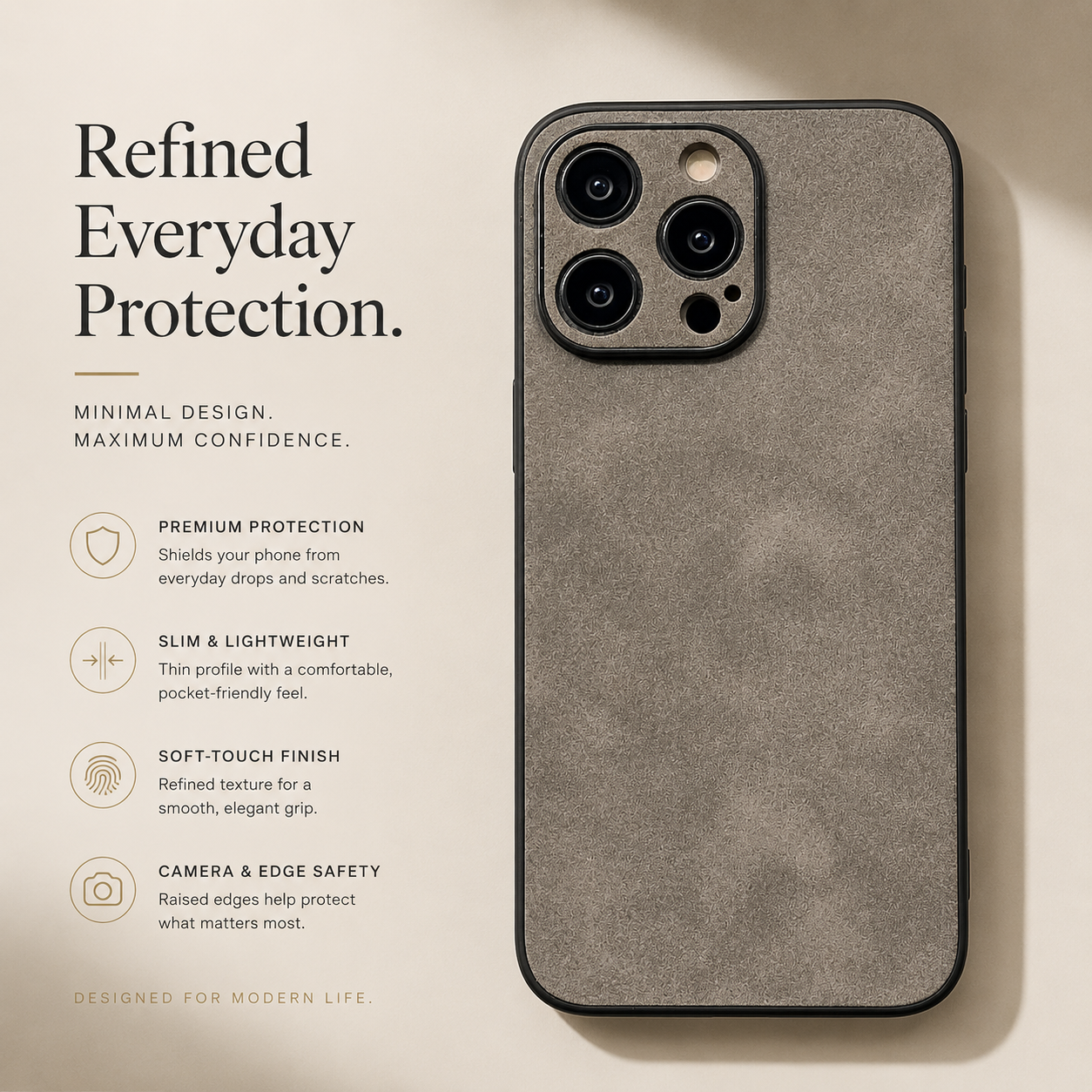 Premium iPhone Case Camera Lens Protection Shockproof Protective Cover Suede Leather Non Slip Anti Fingerprint Ultra Thin Design