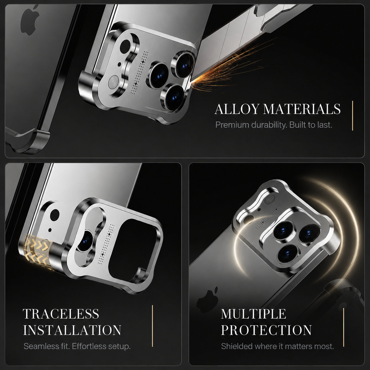 Premium iPhone Case Camera Lens Protection Shockproof Protective Cover Titanium Alloy Bumper Anti Fingerprint Lightweight Borderless Design