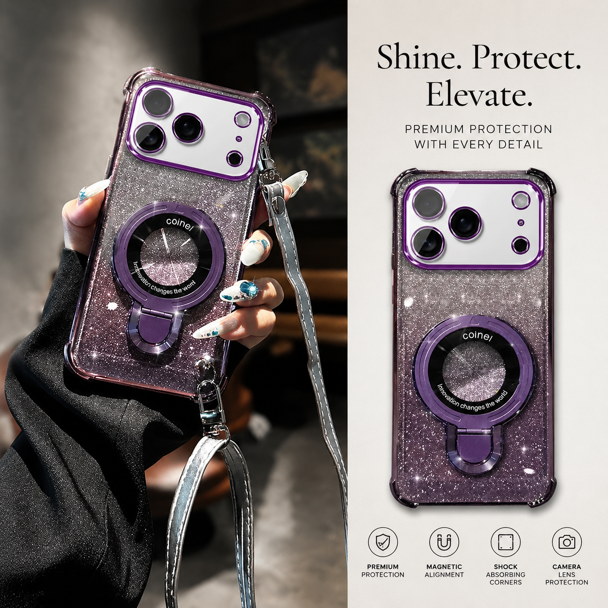 Premium iPhone Case Camera Lens Protection, TPU Four Corner Airbag Construction, Wireless Charging Compatible, Shockproof Lanyard Support Design