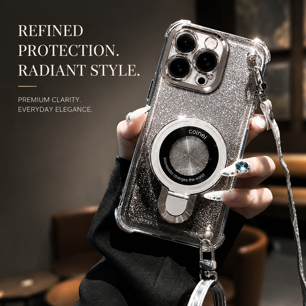 Premium iPhone Case Camera Lens Protection, TPU Four Corner Airbag Construction, Wireless Charging Compatible, Shockproof Lanyard Support Design