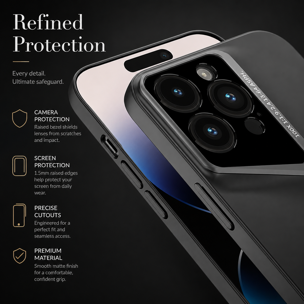 Premium iPhone Case Camera Lens Protection with Matte Hard PC Construction, Shockproof Design, Anti Scratch Surface, Anti Fingerprint Non Slip Finish