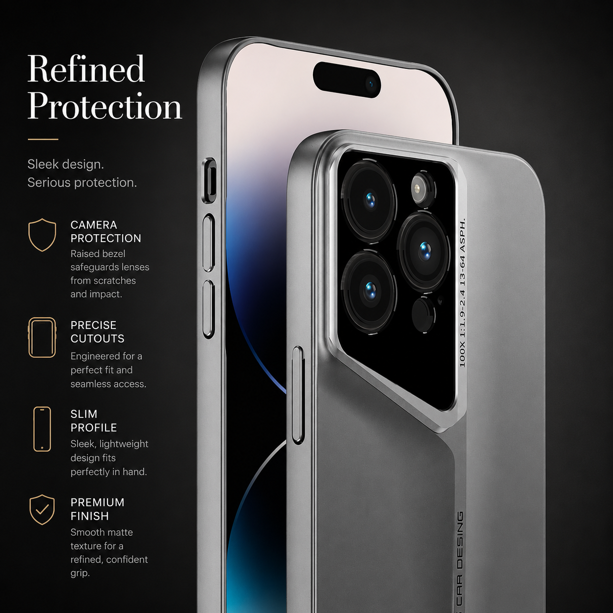 Premium iPhone Case Camera Lens Protection with Matte Hard PC Construction, Shockproof Design, Anti Scratch Surface, Anti Fingerprint Non Slip Finish