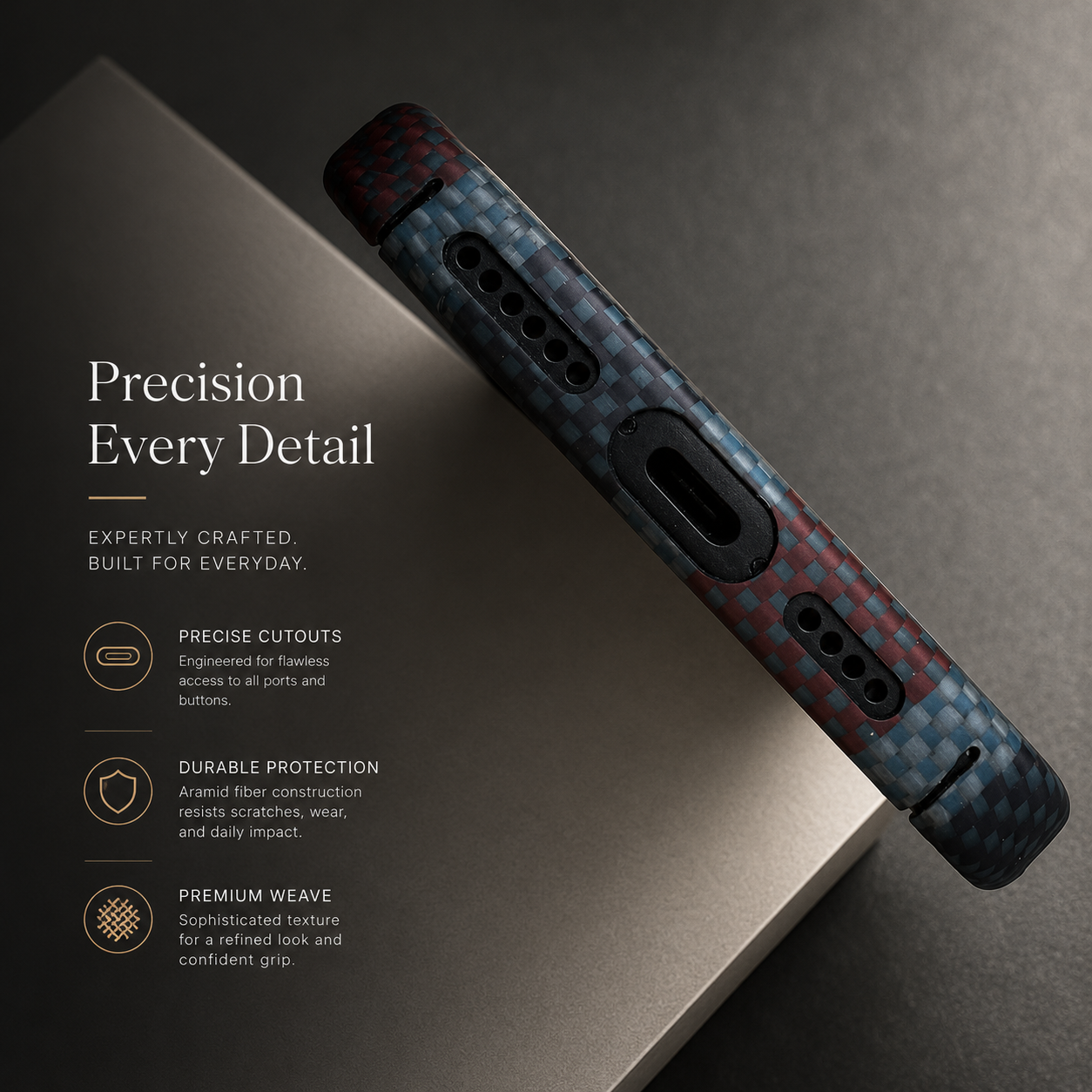 Premium iPhone Case Carbon Fiber Aramid Cover Shockproof Anti Fingerprint Anti Scratch Non Slip Grip Ultra Thin Lightweight Design Durable Protective Case